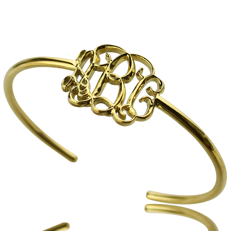 Celebrity Monogram Initial Bangle 18K Gold Plated