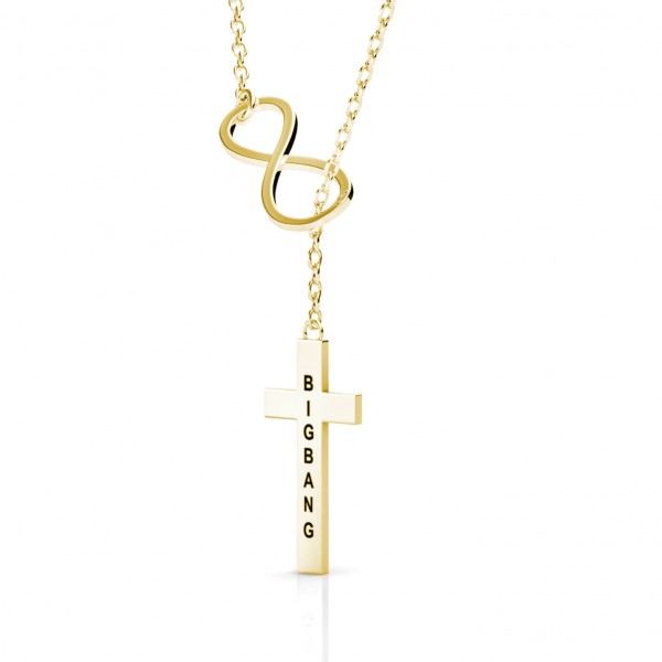 Cross Engraved Bar Necklace 18k Gold Plated