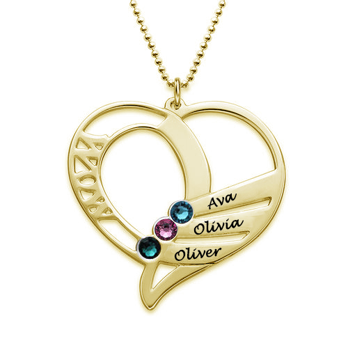 Heart Mother Birthstones Necklace Gold Plated Silver