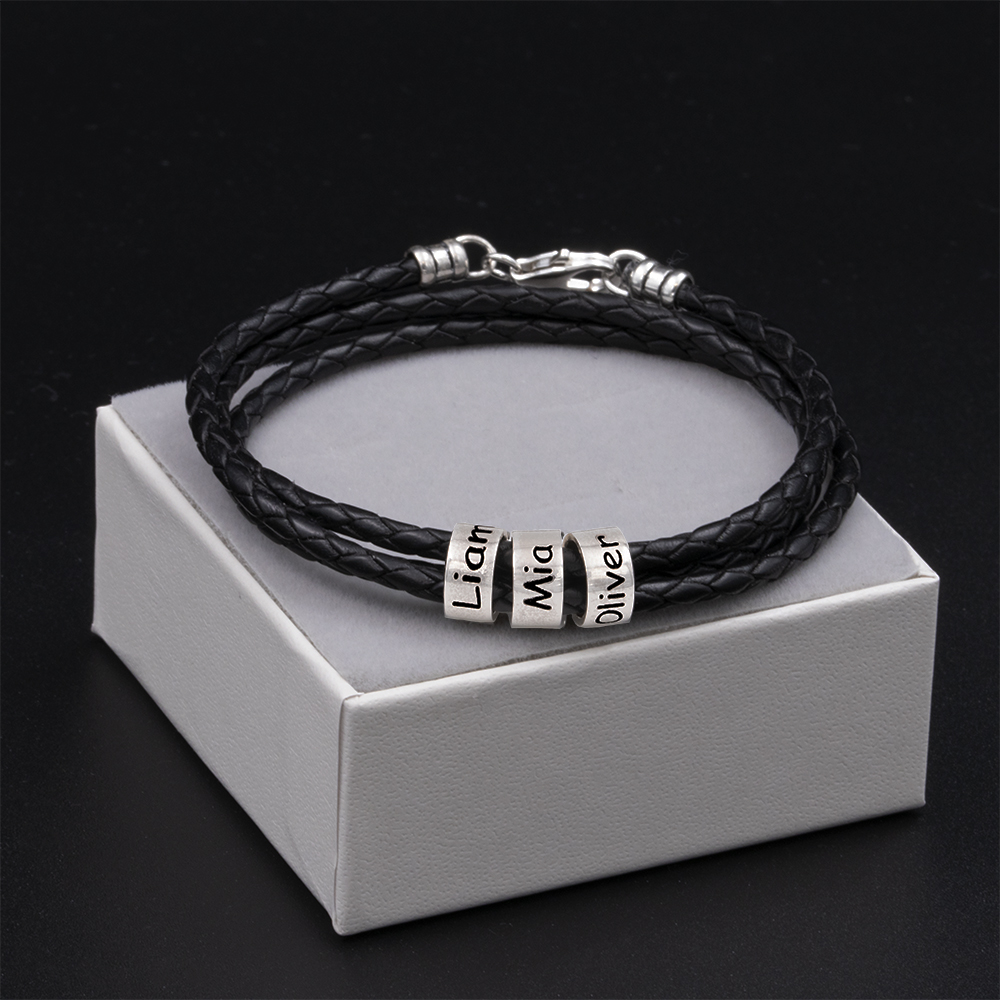 Men Braided Black Leather Bracelet3