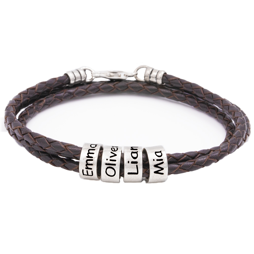 Men Braided Brown Leather Bracelet